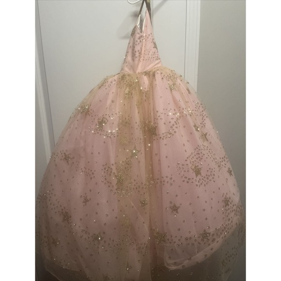 girls couture dress light pink with gold star accents flexible size - Picture 2 of 4